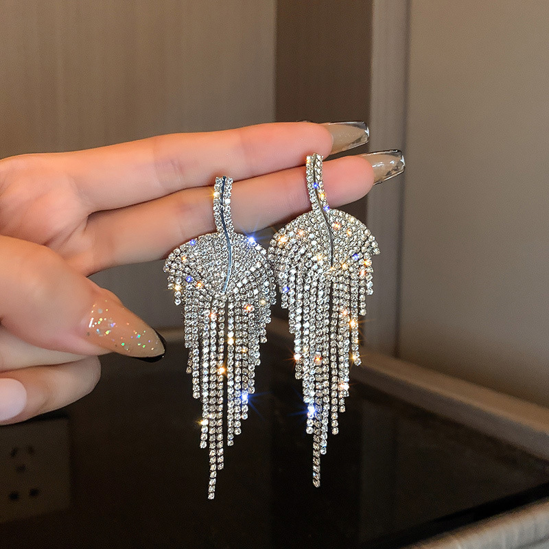 European and American Cross-border Long Wheat Ears Flowers Leaves Tassel Earrings Cold Style Elegant Earrings Light Luxury High-end Earrings