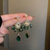 European and American Cross-border Green Zircon Flower Geometric Earrings Elegant All-match Earrings Light Luxury High-end Earrings Design Sense