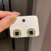 European and American Cross-border Green Zircon Flower Geometric Earrings Elegant All-match Earrings Light Luxury High-end Earrings Design Sense
