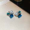 Silver Needle Fresh Blue Resin Diamond-Studded Round Earrings, Light Luxury High-End Earrings, Niche Forest-Style Temperament Ear Accessories
