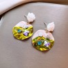 European and American Cross-border Green Zircon Flower Geometric Earrings Elegant All-match Earrings Light Luxury High-end Earrings Design Sense