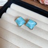 Silver Needle Fresh Blue Resin Diamond-Studded Round Earrings, Light Luxury High-End Earrings, Niche Forest-Style Temperament Ear Accessories