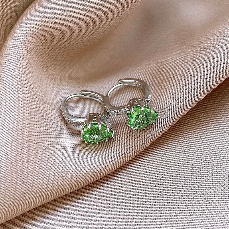 European and American Cross-border Green Zircon Flower Geometric Earrings Elegant All-match Earrings Light Luxury High-end Earrings Design Sense