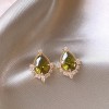 European and American Cross-border Green Zircon Flower Geometric Earrings Elegant All-match Earrings Light Luxury High-end Earrings Design Sense