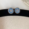 Silver Needle Fresh Blue Resin Diamond-Studded Round Earrings, Light Luxury High-End Earrings, Niche Forest-Style Temperament Ear Accessories