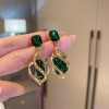 European and American Cross-border Green Zircon Flower Geometric Earrings Elegant All-match Earrings Light Luxury High-end Earrings Design Sense