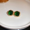 European and American Cross-border Green Zircon Flower Geometric Earrings Elegant All-match Earrings Light Luxury High-end Earrings Design Sense