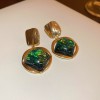 European and American Cross-border Green Zircon Flower Geometric Earrings Elegant All-match Earrings Light Luxury High-end Earrings Design Sense