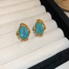 Silver Needle Fresh Blue Resin Diamond-Studded Round Earrings, Light Luxury High-End Earrings, Niche Forest-Style Temperament Ear Accessories