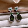 European and American Cross-border Green Zircon Flower Geometric Earrings Elegant All-match Earrings Light Luxury High-end Earrings Design Sense