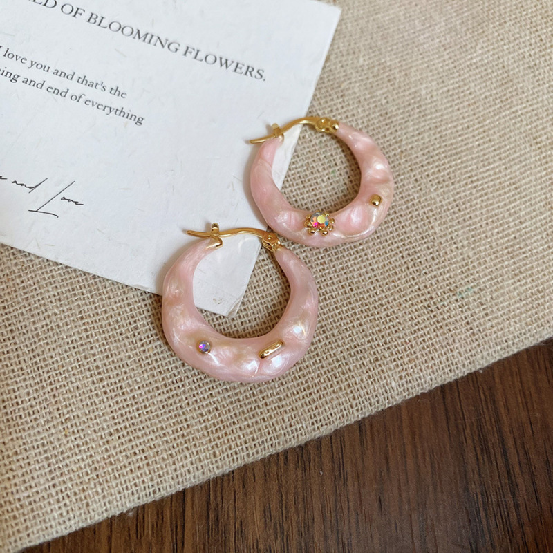 Silver Needle Fresh Blue Resin Diamond-Studded Round Earrings, Light Luxury High-End Earrings, Niche Forest-Style Temperament Ear Accessories