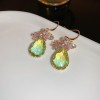 European and American Cross-border Green Zircon Flower Geometric Earrings Elegant All-match Earrings Light Luxury High-end Earrings Design Sense
