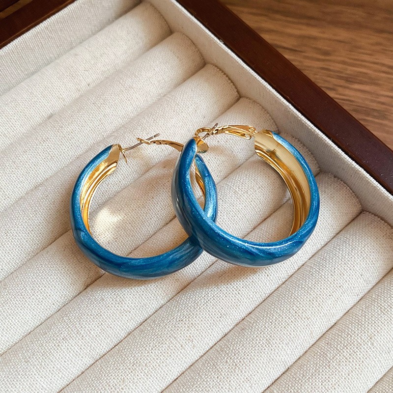 Silver Needle Fresh Blue Resin Diamond-Studded Round Earrings, Light Luxury High-End Earrings, Niche Forest-Style Temperament Ear Accessories