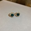 European and American Cross-border Green Zircon Flower Geometric Earrings Elegant All-match Earrings Light Luxury High-end Earrings Design Sense