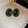 European and American Cross-border Green Zircon Flower Geometric Earrings Elegant All-match Earrings Light Luxury High-end Earrings Design Sense