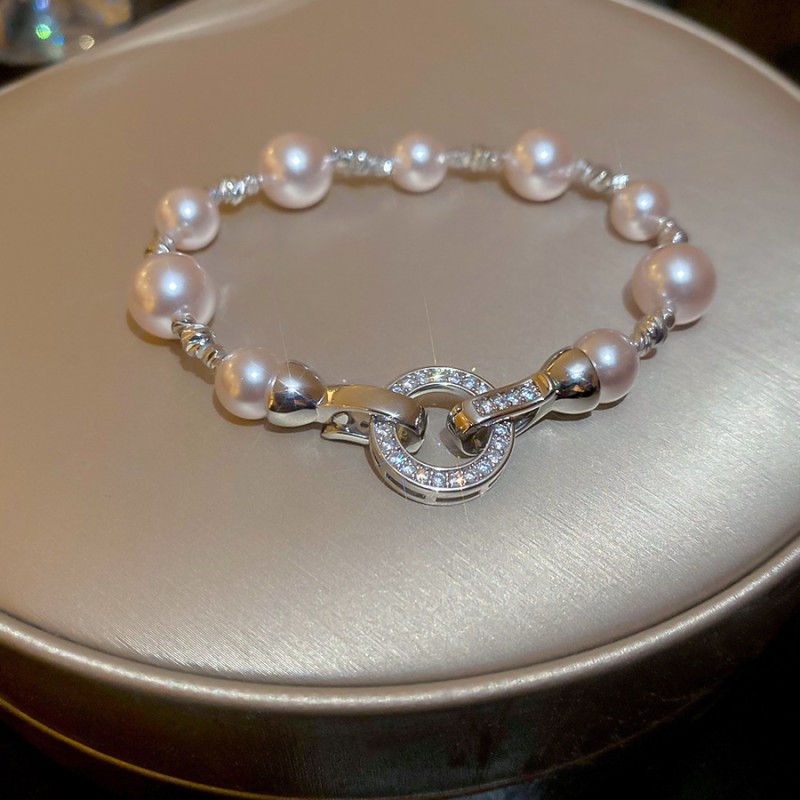 French Retro Baroque Crystal Pearl Bracelet, Light Luxury and High-End Bracelet, White, Fashionable and Versatile Hand Jewelry