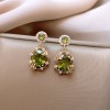 European and American Cross-border Green Zircon Flower Geometric Earrings Elegant All-match Earrings Light Luxury High-end Earrings Design Sense