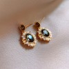 European and American Cross-border Green Zircon Flower Geometric Earrings Elegant All-match Earrings Light Luxury High-end Earrings Design Sense