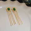 European and American Cross-border Green Zircon Flower Geometric Earrings Elegant All-match Earrings Light Luxury High-end Earrings Design Sense