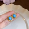 Silver Needle Fresh Blue Resin Diamond-Studded Round Earrings, Light Luxury High-End Earrings, Niche Forest-Style Temperament Ear Accessories