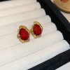Silver Needle Fresh Blue Resin Diamond-Studded Round Earrings, Light Luxury High-End Earrings, Niche Forest-Style Temperament Ear Accessories
