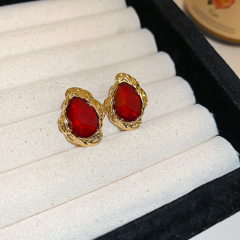 Silver Needle Fresh Blue Resin Diamond-Studded Round Earrings, Light Luxury High-End Earrings, Niche Forest-Style Temperament Ear Accessories