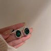 European and American Cross-border Green Zircon Flower Geometric Earrings Elegant All-match Earrings Light Luxury High-end Earrings Design Sense