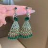 European and American Cross-border Green Zircon Flower Geometric Earrings Elegant All-match Earrings Light Luxury High-end Earrings Design Sense