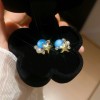 Silver Needle Fresh Blue Resin Diamond-Studded Round Earrings, Light Luxury High-End Earrings, Niche Forest-Style Temperament Ear Accessories