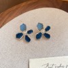 Silver Needle Fresh Blue Resin Diamond-Studded Round Earrings, Light Luxury High-End Earrings, Niche Forest-Style Temperament Ear Accessories