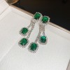European and American Cross-border Green Zircon Flower Geometric Earrings Elegant All-match Earrings Light Luxury High-end Earrings Design Sense