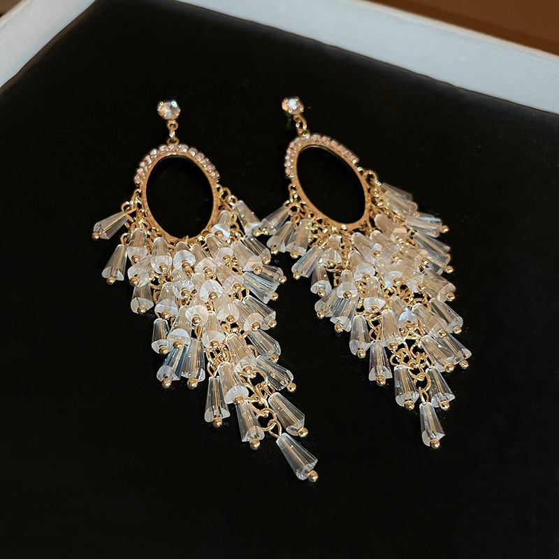 European and American Cross-border Long Wheat Ears Flowers Leaves Tassel Earrings Cold Style Elegant Earrings Light Luxury High-end Earrings
