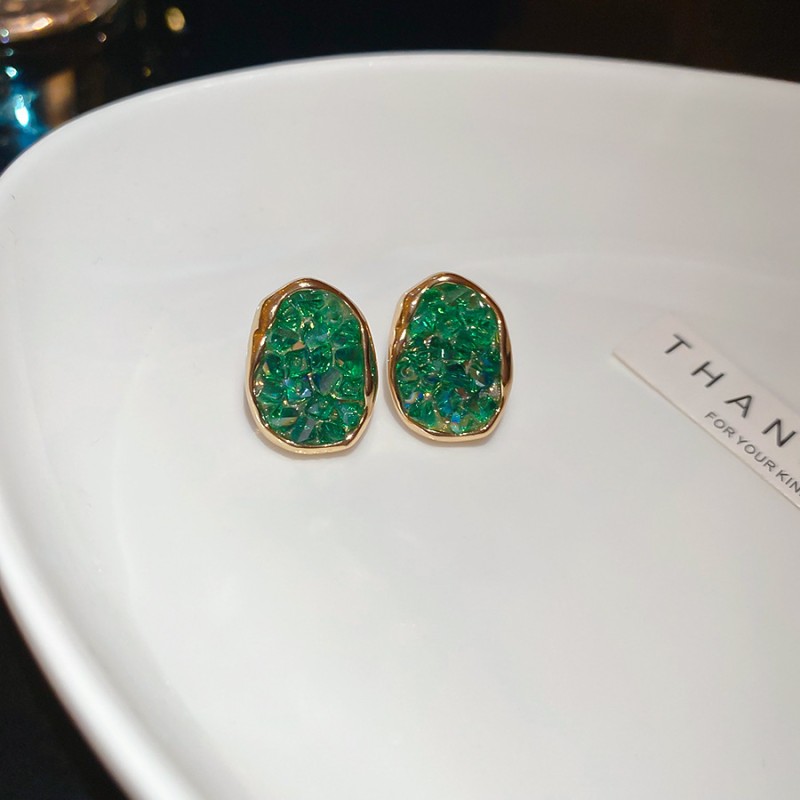 Silver Needle Fresh Blue Resin Diamond-Studded Round Earrings, Light Luxury High-End Earrings, Niche Forest-Style Temperament Ear Accessories