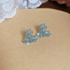 Silver Needle Fresh Blue Resin Diamond-Studded Round Earrings, Light Luxury High-End Earrings, Niche Forest-Style Temperament Ear Accessories