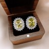 European and American Cross-border Green Zircon Flower Geometric Earrings Elegant All-match Earrings Light Luxury High-end Earrings Design Sense