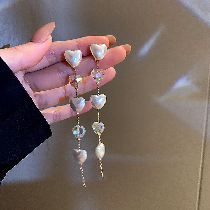 Silver needle flower love tassel earrings simple fashion Joker earrings small fresh light luxury high sense earrings wholesale