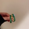 European and American Cross-border Green Zircon Flower Geometric Earrings Elegant All-match Earrings Light Luxury High-end Earrings Design Sense