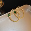 European and American Cross-border Green Zircon Flower Geometric Earrings Elegant All-match Earrings Light Luxury High-end Earrings Design Sense