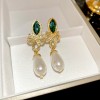 European and American Cross-border Green Zircon Flower Geometric Earrings Elegant All-match Earrings Light Luxury High-end Earrings Design Sense