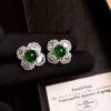 European and American Cross-border Green Zircon Flower Geometric Earrings Elegant All-match Earrings Light Luxury High-end Earrings Design Sense