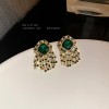 European and American Cross-border Green Zircon Flower Geometric Earrings Elegant All-match Earrings Light Luxury High-end Earrings Design Sense