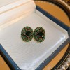 European and American Cross-border Green Zircon Flower Geometric Earrings Elegant All-match Earrings Light Luxury High-end Earrings Design Sense