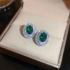 European and American Cross-border Green Zircon Flower Geometric Earrings Elegant All-match Earrings Light Luxury High-end Earrings Design Sense