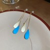 Silver Needle Fresh Blue Resin Diamond-Studded Round Earrings, Light Luxury High-End Earrings, Niche Forest-Style Temperament Ear Accessories