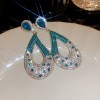 European and American Cross-border Green Zircon Flower Geometric Earrings Elegant All-match Earrings Light Luxury High-end Earrings Design Sense