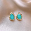 Silver Needle Fresh Blue Resin Diamond-Studded Round Earrings, Light Luxury High-End Earrings, Niche Forest-Style Temperament Ear Accessories