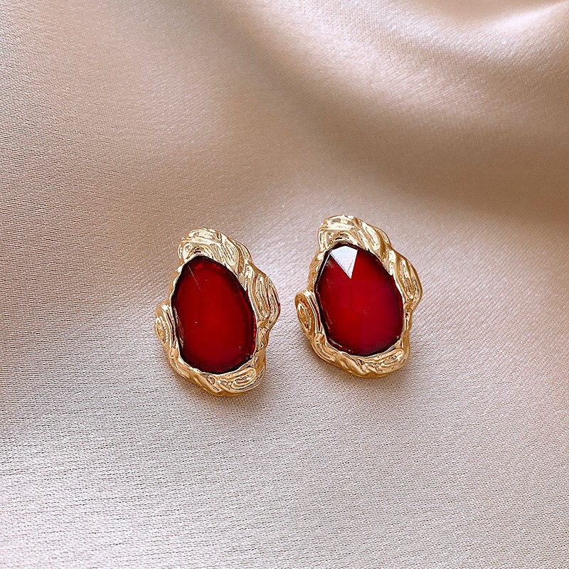 Silver Needle Fresh Blue Resin Diamond-Studded Round Earrings, Light Luxury High-End Earrings, Niche Forest-Style Temperament Ear Accessories