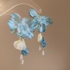Silver Needle Fresh Blue Resin Diamond-Studded Round Earrings, Light Luxury High-End Earrings, Niche Forest-Style Temperament Ear Accessories