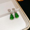 European and American Cross-border Green Zircon Flower Geometric Earrings Elegant All-match Earrings Light Luxury High-end Earrings Design Sense