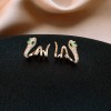 European and American Cross-border Green Zircon Flower Geometric Earrings Elegant All-match Earrings Light Luxury High-end Earrings Design Sense